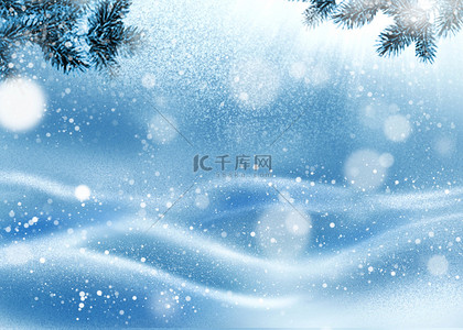 树枝装饰素材背景图片_冬天圣诞景观雪堆霜冻松树枝背景