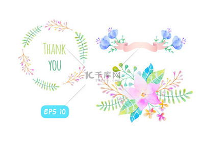 婚礼卡片背景图片_水彩花卉元素集