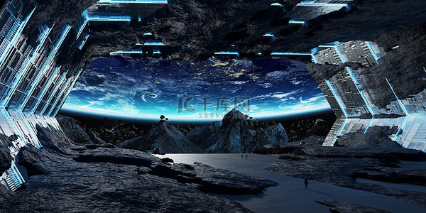 是我背景图片_巨大的小行星飞船内部3d 渲染元素, 这是我