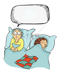 关于背景图片_男人和女人在床上。关于专题的失眠或勃起功能障碍，夫妻之间的问题的概念。矢量图.