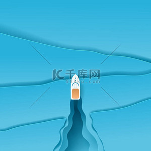 Vector paper art and landscape, digital craft style for travel, Sea. Speed boat in the ocean top aerial view.