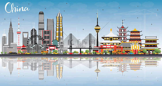 中国城市天际线与思考。在中国著名的地标.