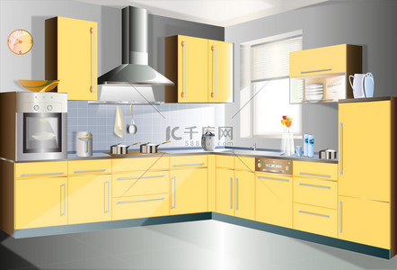 黄色背景背景图片_黄色的厨房空间