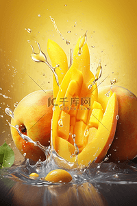 水果芒果背景图片_产品摄影芒果水果液体水花溅射