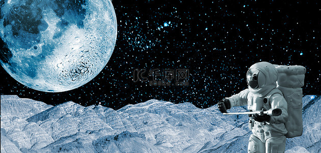 月球背景图片_太空宇宙宇航员深色大气背景