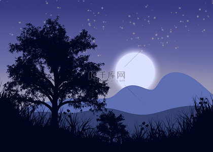 黑色背景图片_日落阴影宁静夜空树木背景