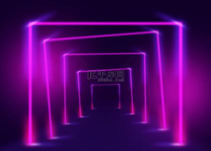 科技抽象线条背景图片_霓虹紫色方形拱形门线条背景