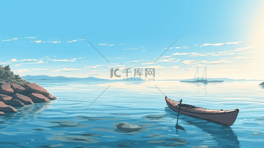 海上龙舟背景图片_夏日蓝色清新海上风景划船大场景