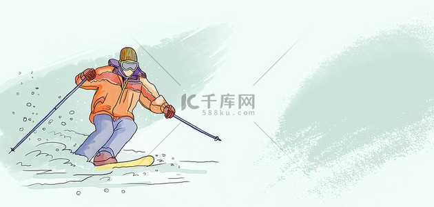 绿色雪花背景背景图片_冬季运动会滑雪绿色卡通背景