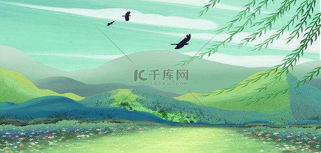 二十四节气立春背景图片_立春海报燕子柳树