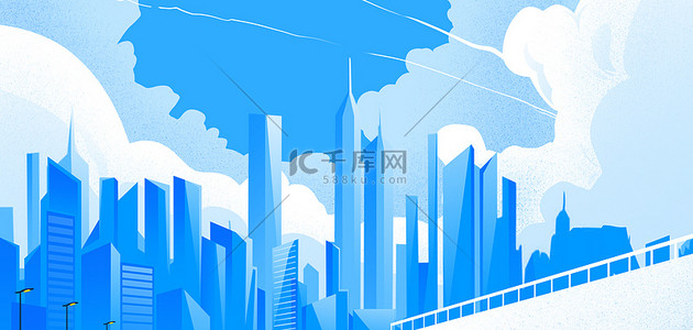 矢量城市背景图片_城市天空蓝色卡通蓝色扁平插画背景
