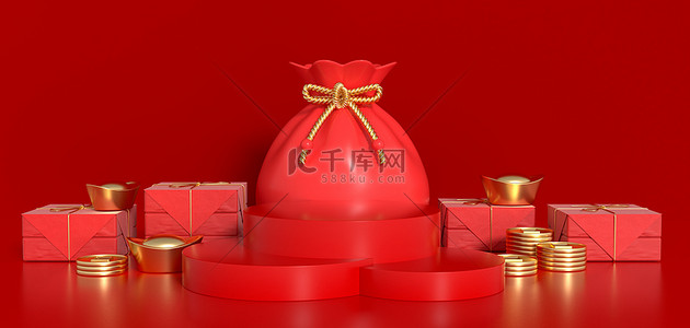 礼物背景图片_新年钱袋红色中国风春节