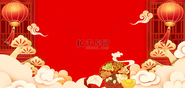 年货风海报背景图片_年货节买年货红色中国风海报背景