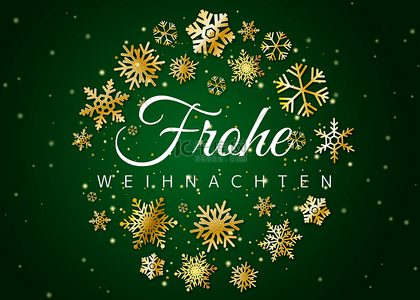 德国圣诞节金色雪花绿色背景