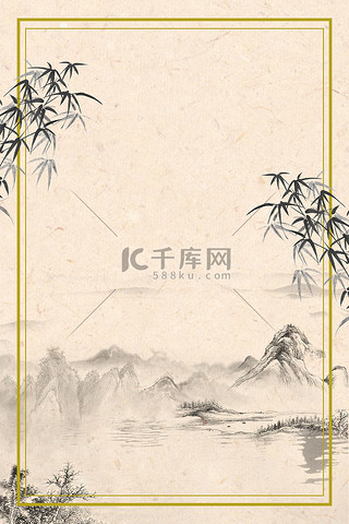 扁平背景图片_简约山水水墨国风中式背景