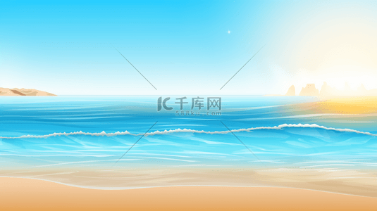 清新夏日卡通背景图片_夏天大海清新海浪治愈背景