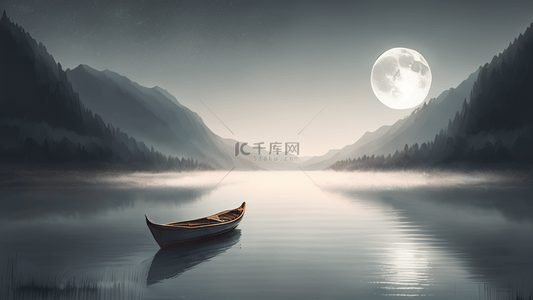 中秋背景图片_宁静月亮湖边意境背景