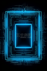 科技商务发光线框背景图片_科技商务赛博朋克蓝色线框背景