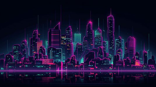 城市剪影城市剪影背景图片_城市紫色晚间科技大数据未来感赛博