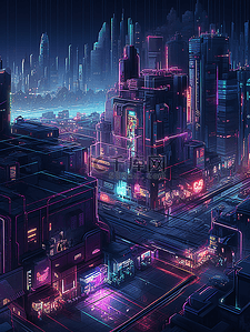 神秘赛博背景图片_紫色城市科技氛围感大数据未来感赛博
