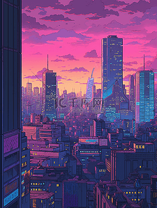 紫色剪影城市科技大数据未来感赛博