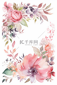 浪漫水彩花卉植物边框背景