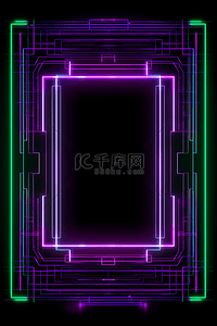 商务科技机械发光紫色方形线框背景