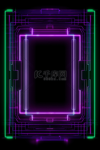 机械背景图片_商务科技机械发光紫色方形线框背景