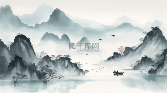 手绘中国风水墨山水背景