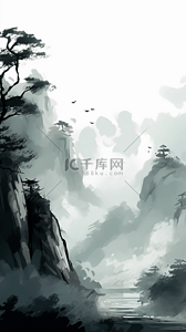 手绘插画背景图片_手绘中国风水墨山水背景