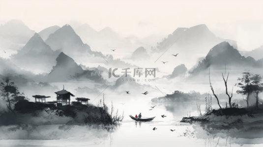 手绘中国水墨山水背景图片_手绘中国风水墨山水背景