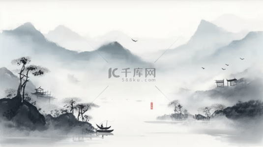 水墨手绘背景图片_手绘中国风水墨山水背景