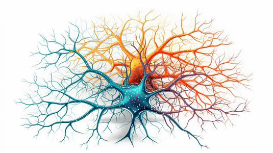 扁平摄影照片_3D神经细胞微距矢量扁平图