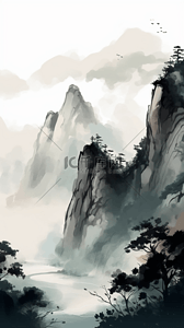 手绘中国风水墨山水背景