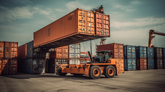 货运船摄影照片_起重机升降器处理集装箱箱装载工业集装箱货物货运船物流进出口概念