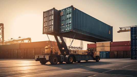 起重机升降器处理集装箱箱装载工业集装箱货物货运船物流进出口概念