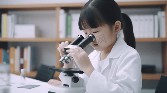 一个亚洲小女孩在实验室里做实验