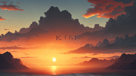 海背景图片_海面上巨大的橙色日落日出