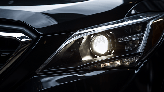 摄影照片_一辆汽车的一个LED大灯的细节。
