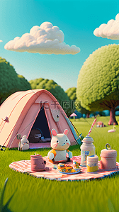 可爱的黏土风格野餐露营