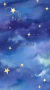 卡通插画星空背景图片_卡通手绘水彩星空背景