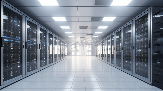 3D现代高科技服务器机房强大的数据库和计算存储能力