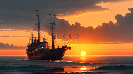 大海轮船背景图片_轮船大海朝阳日出日落海面风景