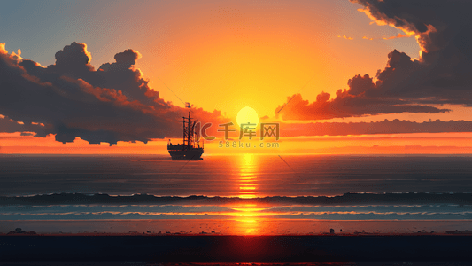 朝阳背景图片_轮船大海朝阳日出日落海面风景
