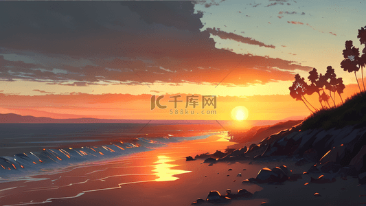 清晨天空背景图片_清晨日出太阳海边海面