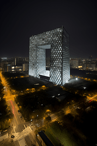 中国北京CBD建筑夜景城市互联大数据概念
