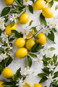 黄色花卉摄影照片_花卉柠檬无缝壁纸瓷砖
