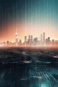 智能城市和抽象点与渐变线和美学错综复杂的波浪线设计 新时代大数据连接技术概念。
