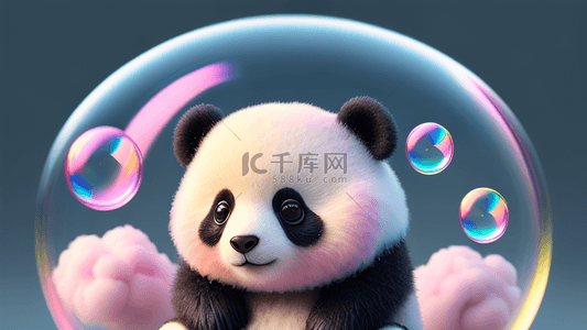 熊猫背景图片_泡泡中的可爱呆萌熊猫