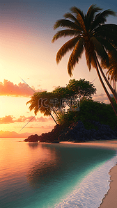 3d电影背景图片_美丽日落海景电影椰子树